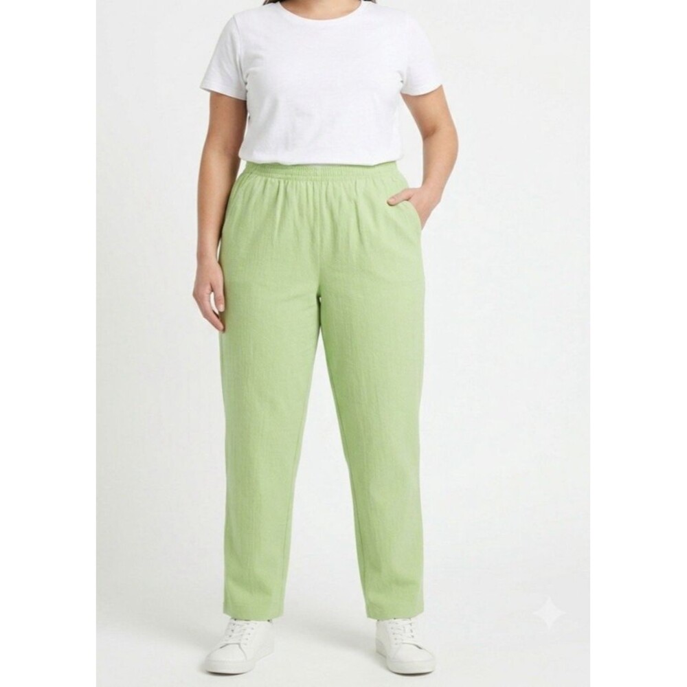 Haband 14A Pull-on Pants Green Textured Elastic Waist Pocket Grannycore Lounge